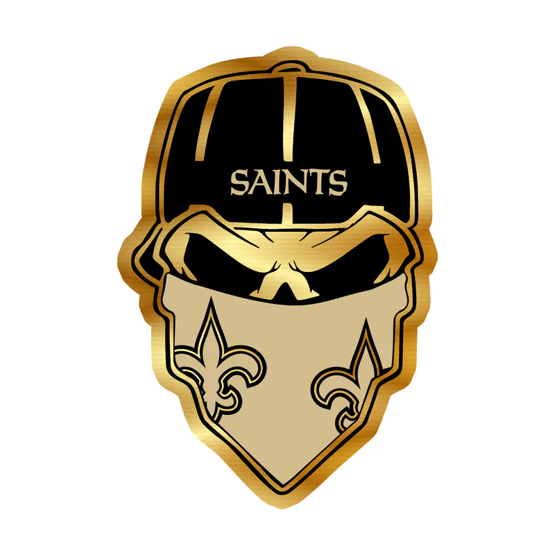 New Orleans Saints Bandana Skull Gold Chrome Vinyl Sticker - Custom Size