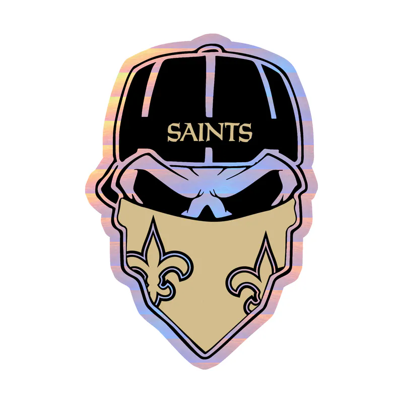 New Orleans Saints Bandana Skull Holographic Vinyl Sticker - Custom Size