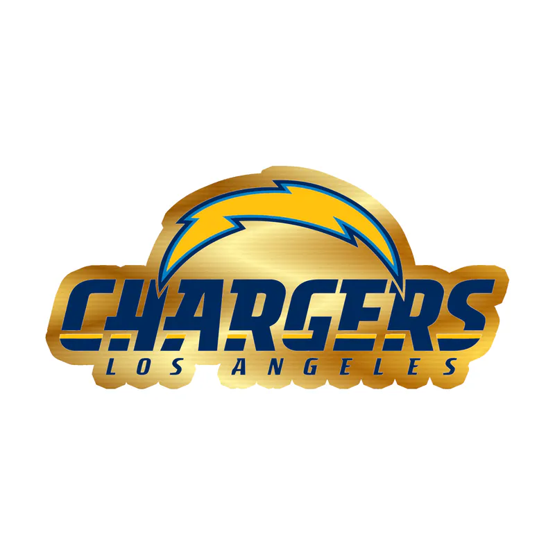 Los Angeles Chargers - Dark Blue Name With Logo - Gold Chrome Vinyl Sticker - Custom Size