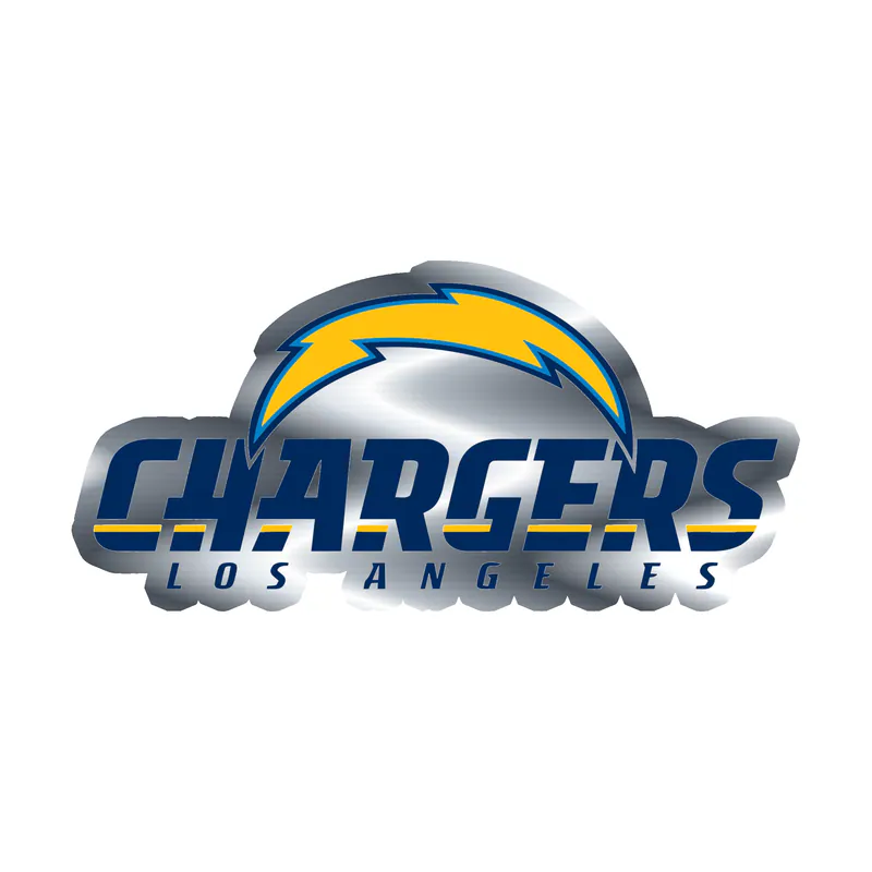 Los Angeles Chargers - Dark Blue Name With Logo - Silver Chrome Vinyl Sticker - Custom Size
