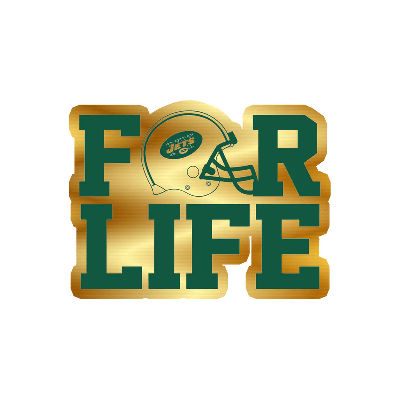 New York Jets - For Life Helmet - Gold Chrome Vinyl Sticker - Custom Size
