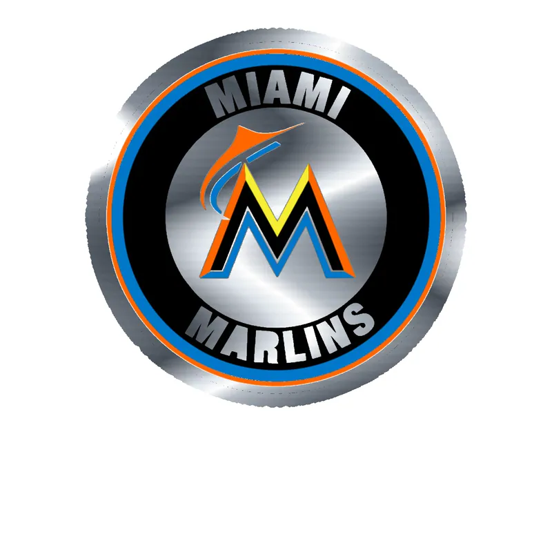 Miami Marlins - Circle With Yellow and Orange M - Silver Chrome Vinyl Sticker - Custom Size