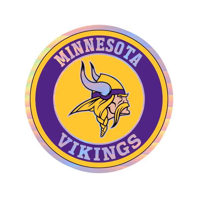 Minnesota Vikings - Yellow and Purple Circle - Holographic Vinyl Sticker - Custom Size