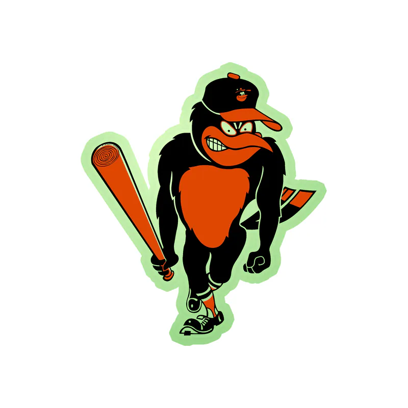 Baltimore Orioles - Standing Bird With Bat - Glow in the Dark Vinyl Sticker - Custom Size