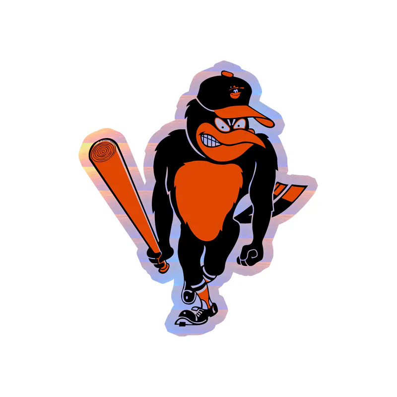 Baltimore Orioles - Standing Bird With Bat - Holographic Vinyl Sticker - Custom Size