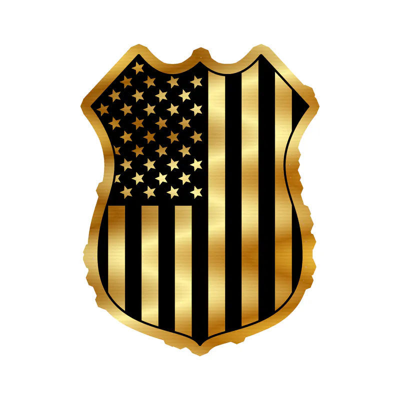 American Flag Shield Gold Chrome Vinyl Decal - custom size