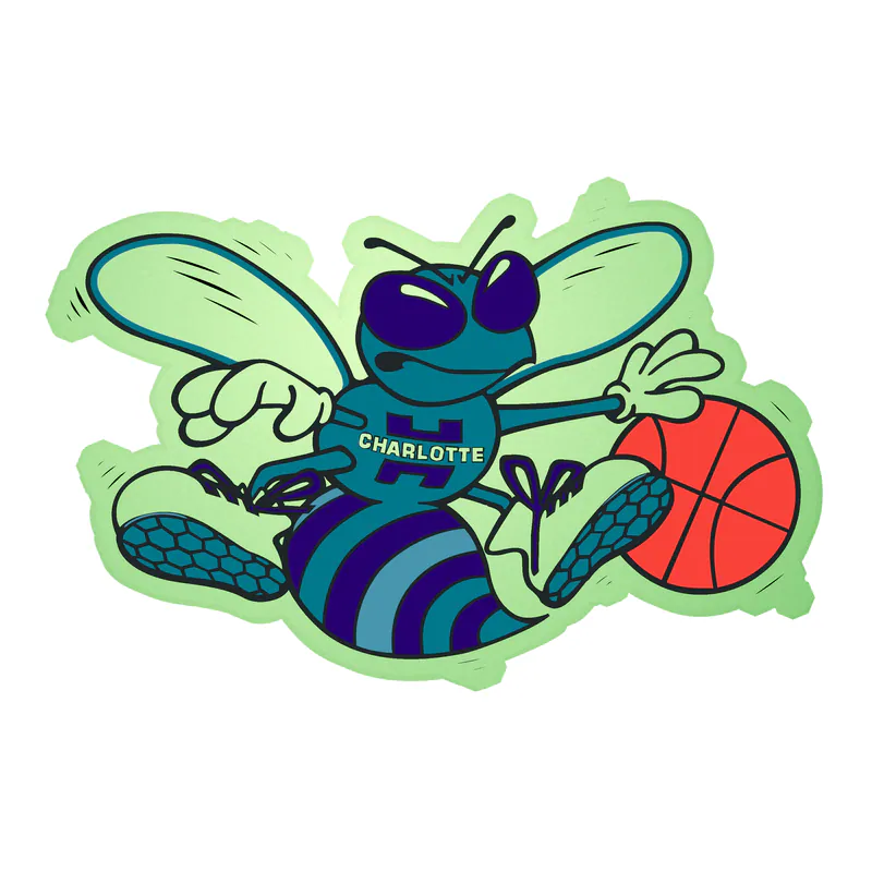 Charlotte hornets Hornet With Basketball - Glow in the Dark Vinyl Sticker - Custom Size