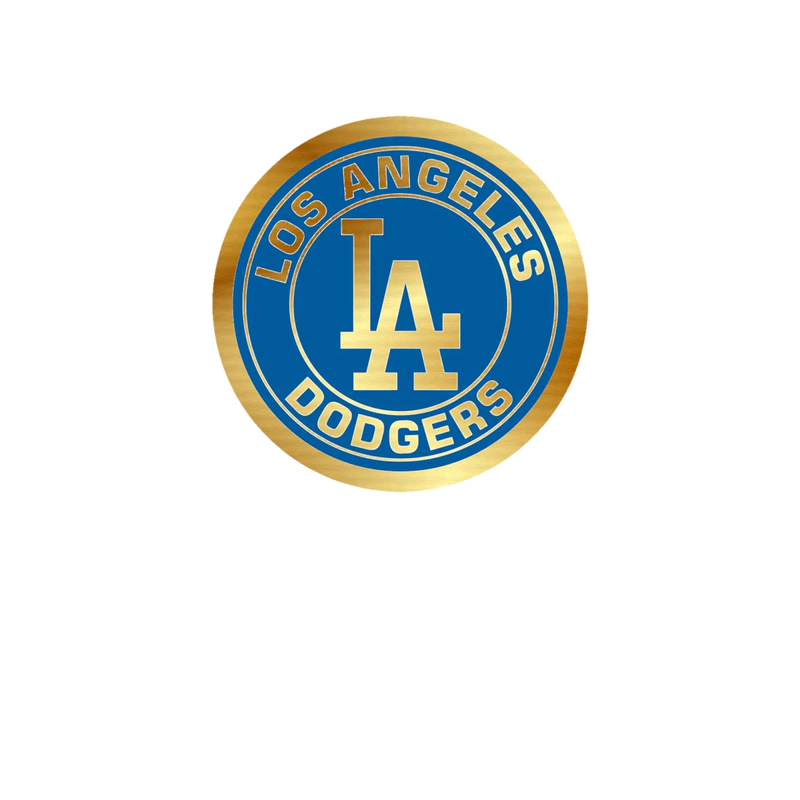 Los Angeles Dodgers - Blue Circle With White Words - Gold Chrome Vinyl Sticker - Custom Size