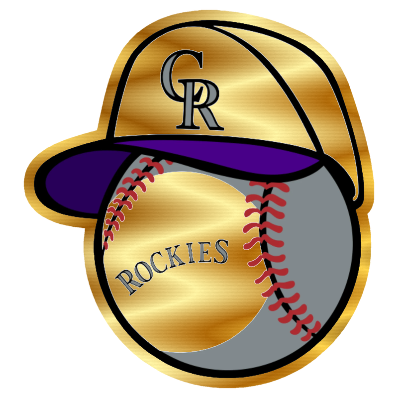 Colorado Rockies - Baseball With Hat - Gold Chrome Vinyl Sticker - Custom Size