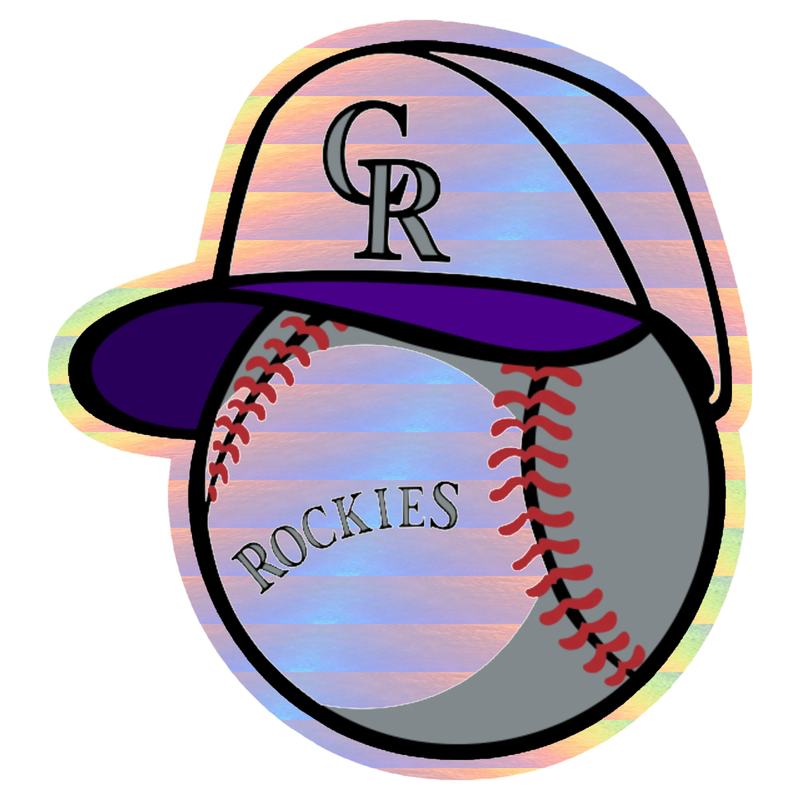Colorado Rockies - Baseball With Hat - Holographic Vinyl Sticker - Custom Size