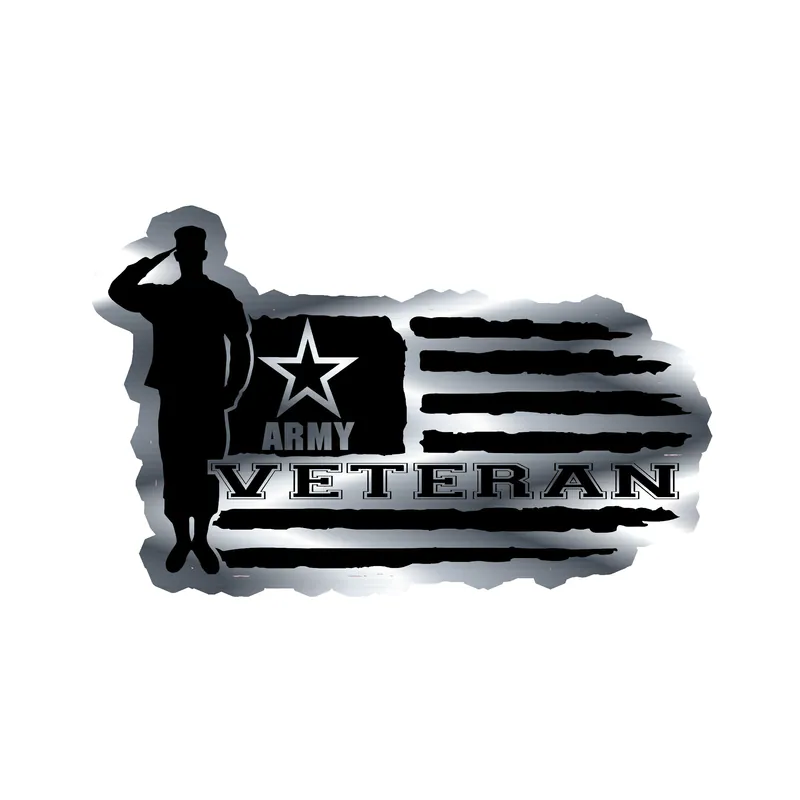 Veteran American Flag Silver Chrome Vinyl Decal - Custom Size
