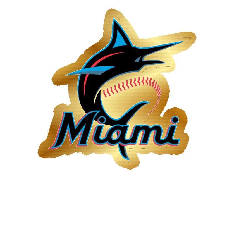 Miami Marlins - Miami With Baseball - Gold Chrome Vinyl Sticker - Custom Size