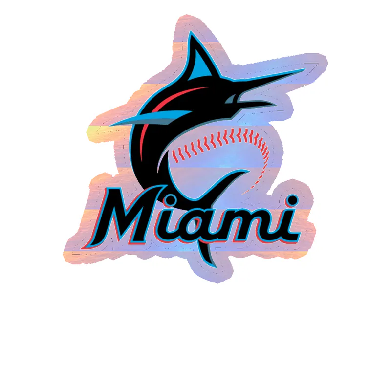Miami Marlins - Miami With Baseball - Holographic Vinyl Sticker - Custom Size