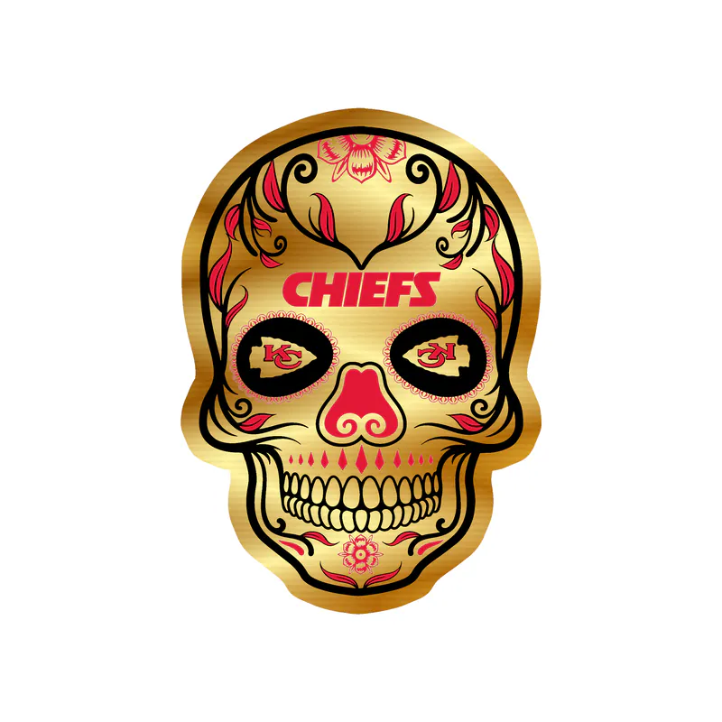Kansas City Chiefs - Dark Sugar Skull - Gold Chrome Vinyl Sticker – Custom Size