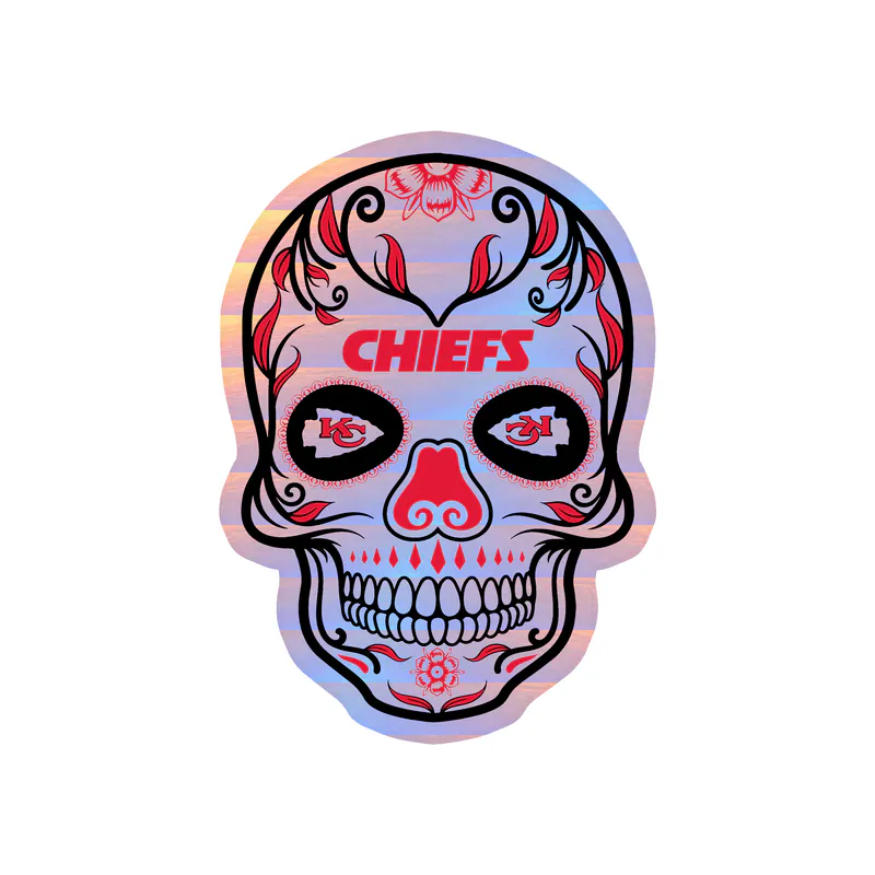 Kansas City Chiefs - Dark Sugar Skull - Holographic Vinyl Sticker – Custom Size