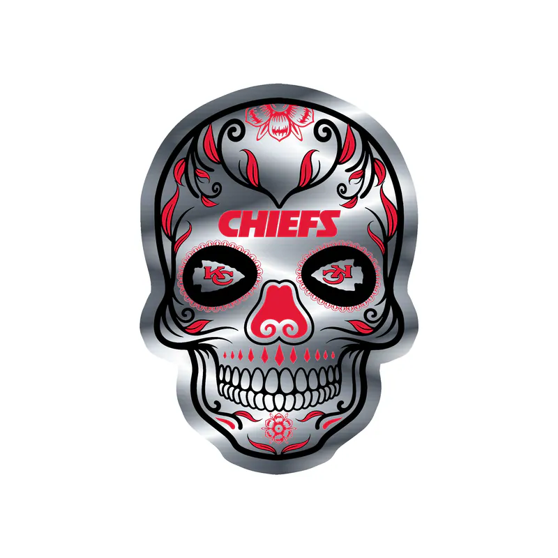 Kansas City Chiefs - Dark Sugar Skull - Silver Chrome Vinyl Sticker – Custom Size