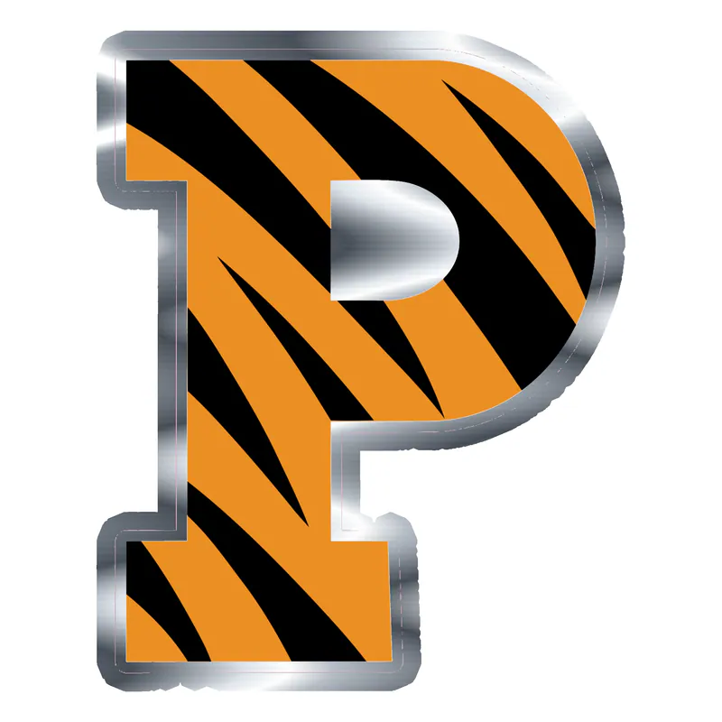 Princeton Tigers - Tiger Print P - Silver Chrome Vinyl Decal - Custom Size