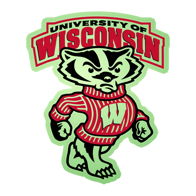 Wisconsin Badgers Bucky Badger Glow in the Dark Vinyl Decal - Custom Size