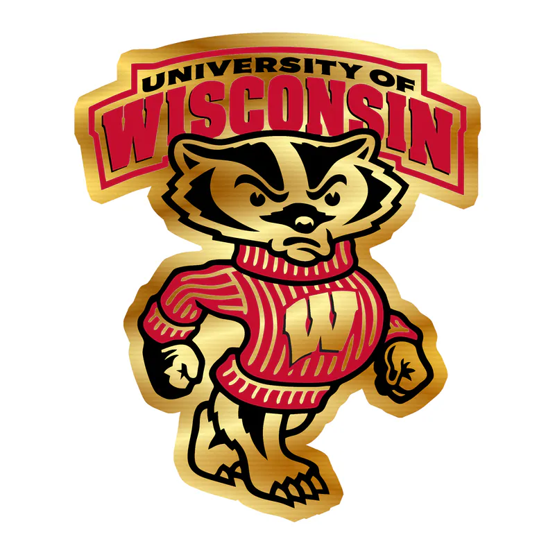 Wisconsin Badgers Bucky Badger Gold Chrome Vinyl Decal - Custom Size