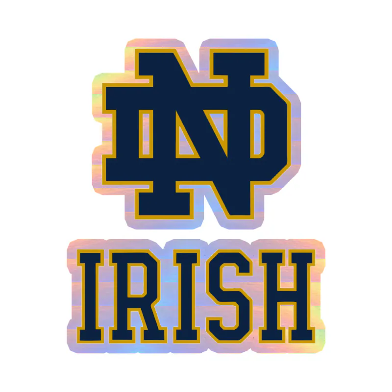 Notre Dame - ND With Irish - Holographic Vinyl Sticker - Custom Size