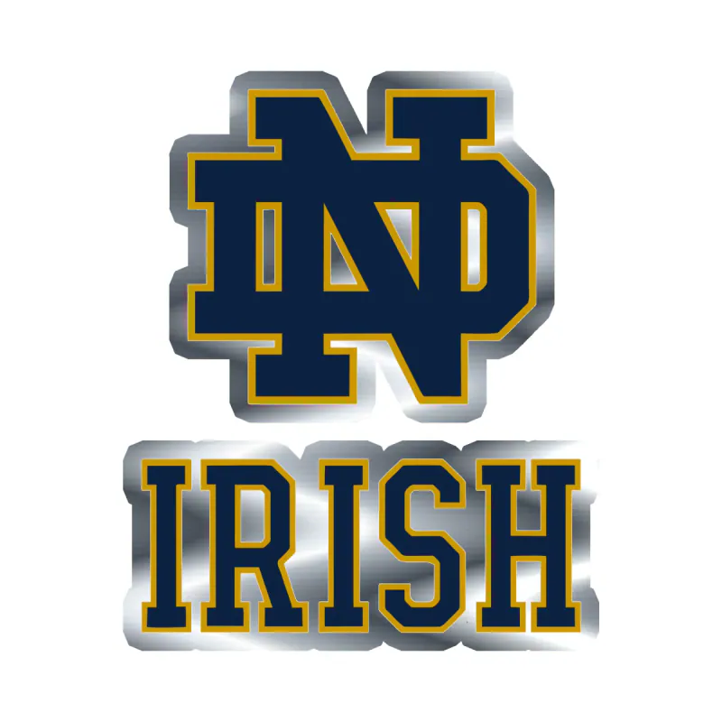 Notre Dame - ND With Irish - Silver Chrome Vinyl Sticker - Custom Size