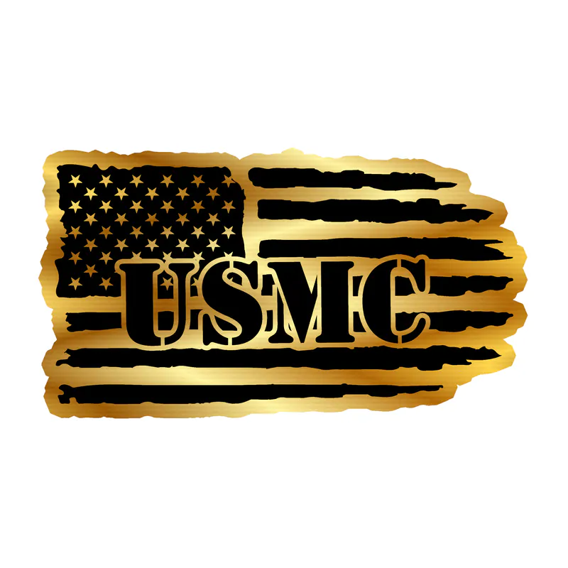 USMC American Flag Gold Chrome Vinyl Decal - Custom Size
