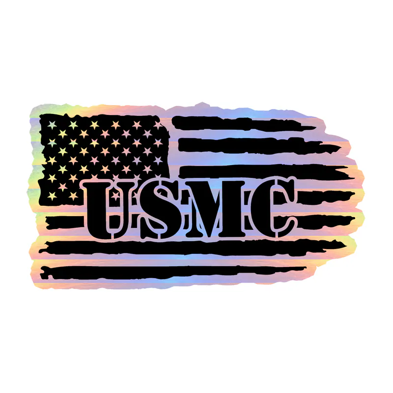 USMC American Flag Holographic Vinyl Decal - Custom Size