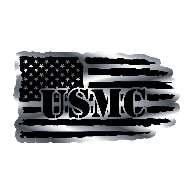 USMC American Flag Silver Chrome Vinyl Decal - Custom Size