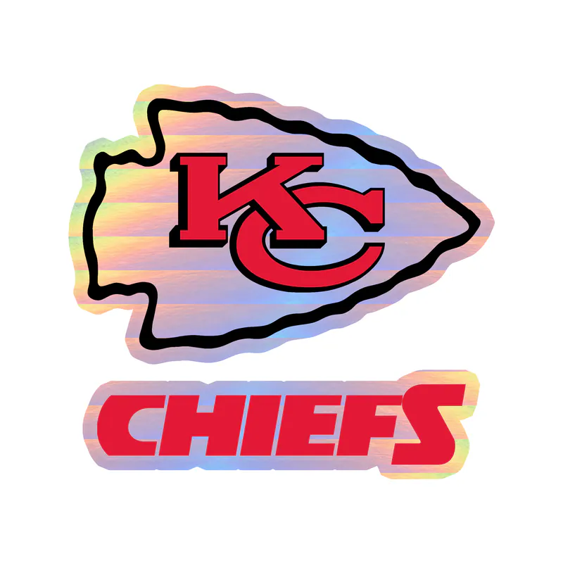 Kansas City Chiefs - White Arrow with Name-  Holographic Vinyl Sticker – Custom Size