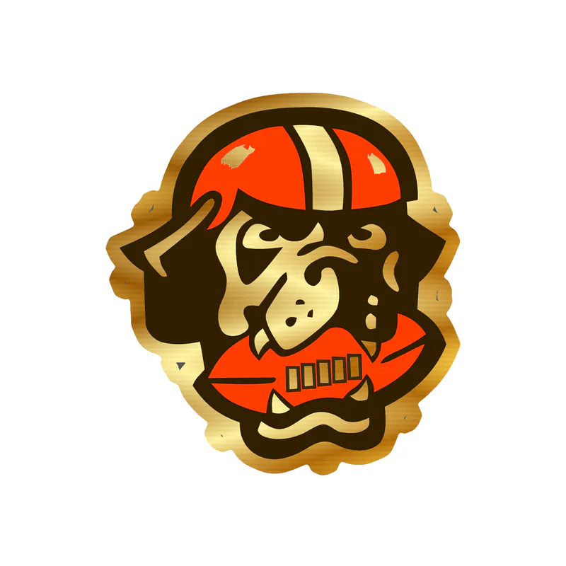 Cleveland Browns - Dog with Football - Gold Chrome Vinyl Sticker - Custom Size