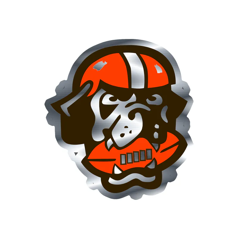 Cleveland Browns - Dog with Football - Silver Chrome Vinyl Sticker - Custom Size