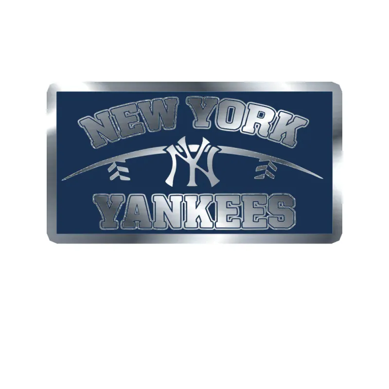 New York Yankees - Rectangle With Name - Silver Chrome Vinyl Sticker - Custom Size
