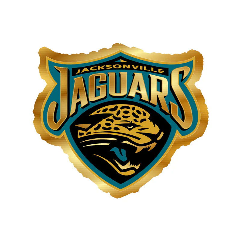 Jacksonville Jaguars - Shield With Jaguar head - Gold Chrome Vinyl Sticker - Custom Size