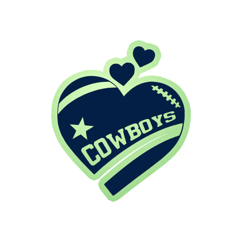 Dallas Cowboys - Heart - Image 1 - Glow in the Dark Vinyl Sticker - Custom Size