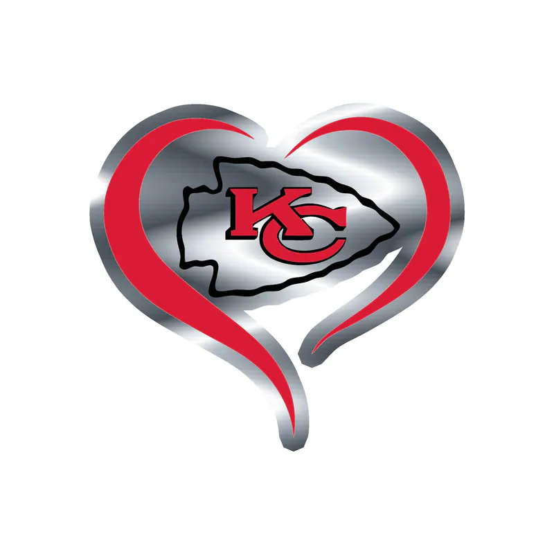 Kansas City Chiefs - Heart - Silver Chrome Vinyl Sticker – Custom Size