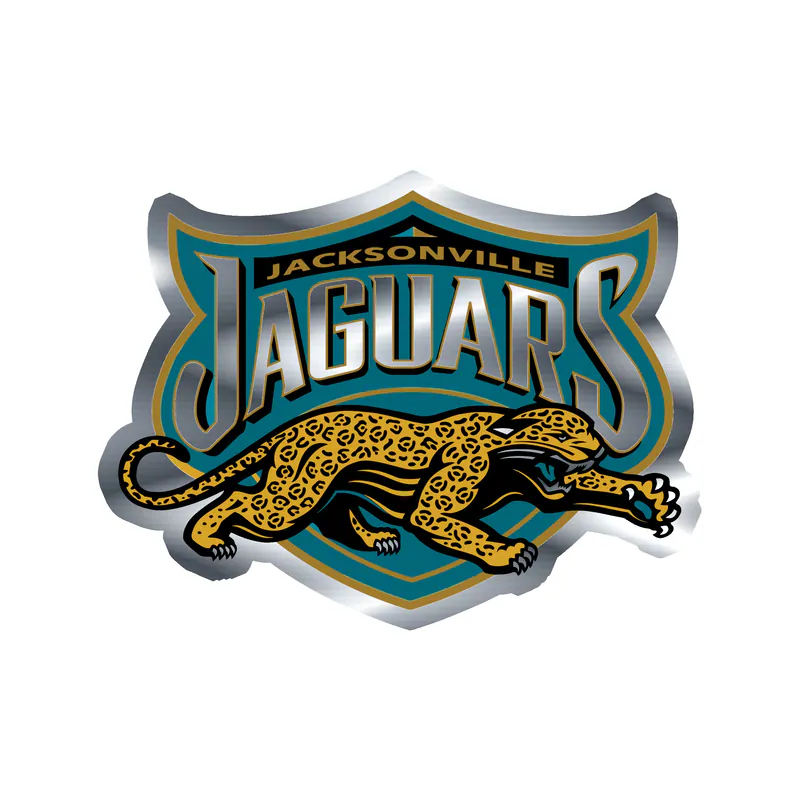 Jacksonville Jaguars - Shield With Jaguar - Silver Chrome Vinyl Sticker - Custom Size
