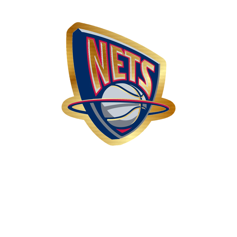 Brooklyn Nets - Basketball Hoop with Nets Image 1 - Gold Chrome Vinyl Sticker - Custom Size