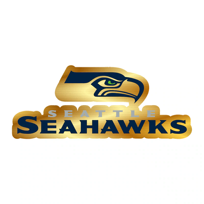 Seattle Seahawks - Seahawk Head with Lettering Below - Gold Chrome Vinyl Sticker - Custom Size