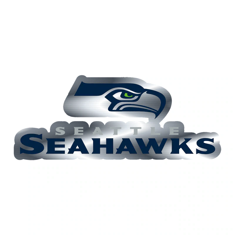 Seattle Seahawks - Seahawk Head with Lettering Below - Silver Chrome Vinyl Sticker - Custom Size