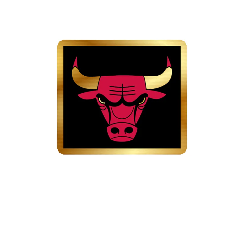 Chicago Bulls - Black Square With Bull Head - Gold Chrome Vinyl Sticker - Custom Size