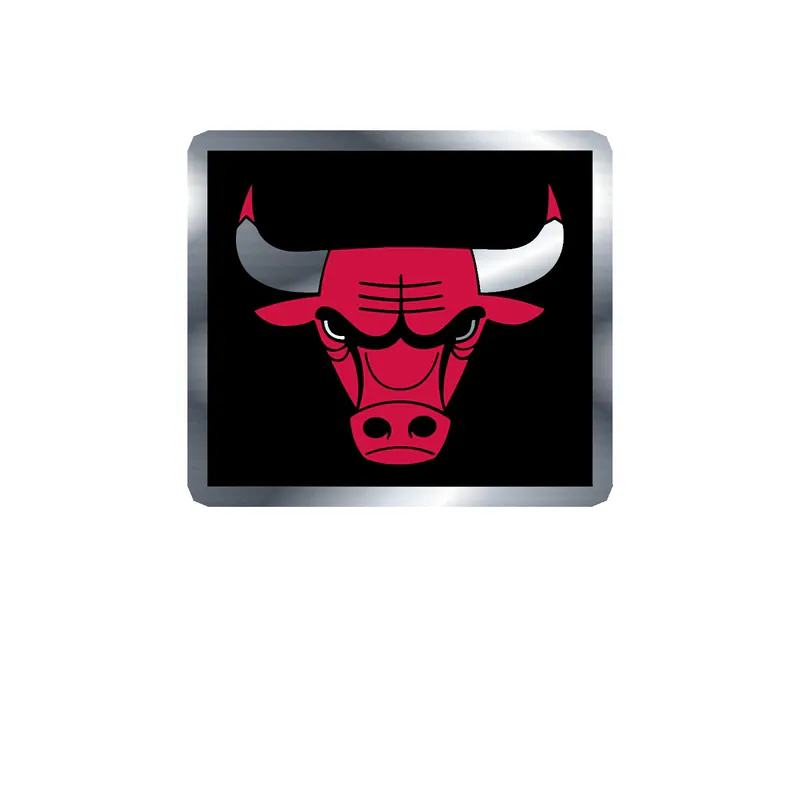 Chicago Bulls - Black Square With Bull Head - Silver Chrome Vinyl Sticker - Custom Size