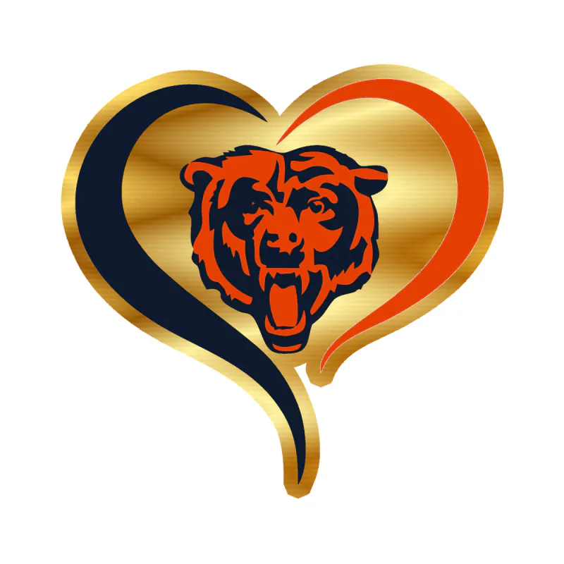Chicago Bears - Head wit Heart - Gold Chrome Vinyl Sticker - Custom Size