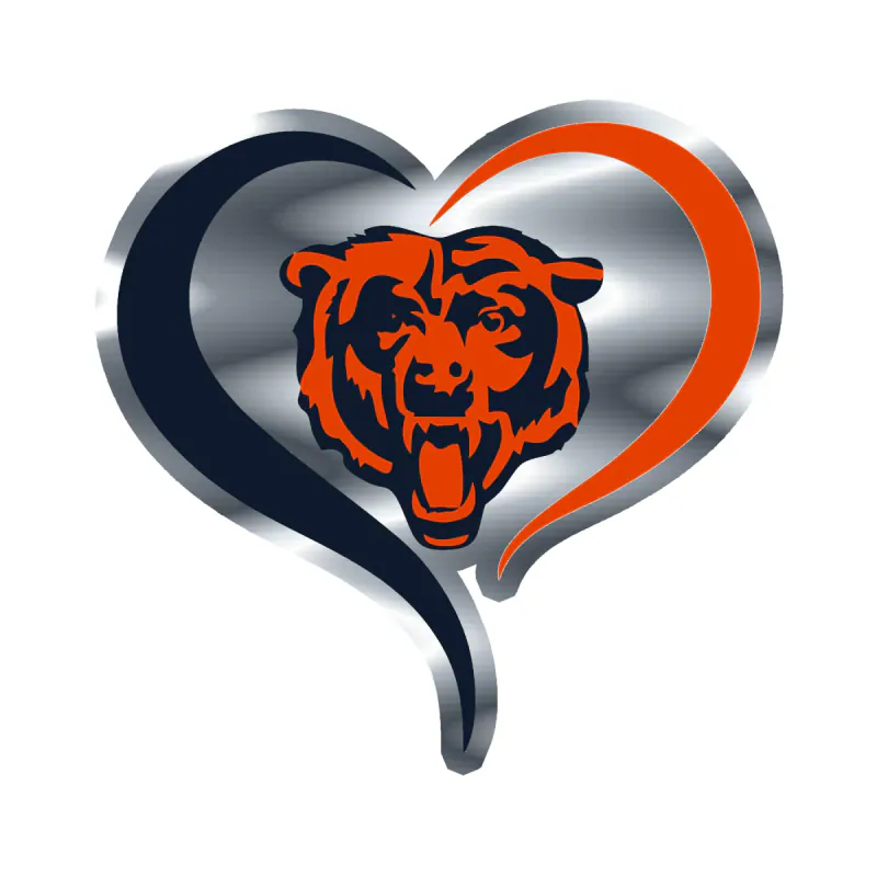 Chicago Bears - Head wit Heart - Silver Chrome Vinyl Sticker - Custom Size