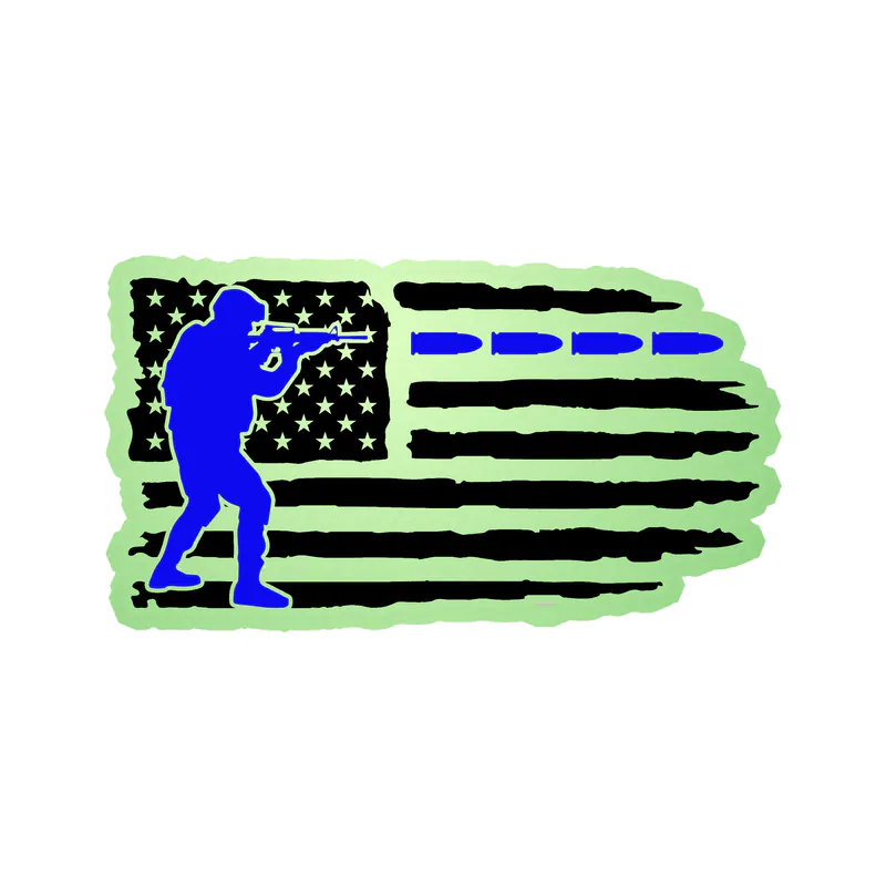 Blue Line American Flag Glow in the Dark Vinyl Decal - custom size