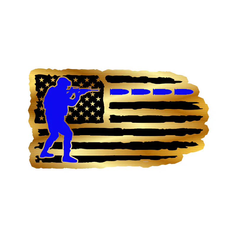 Blue Line American Flag Gold Chrome Vinyl Decal - custom size