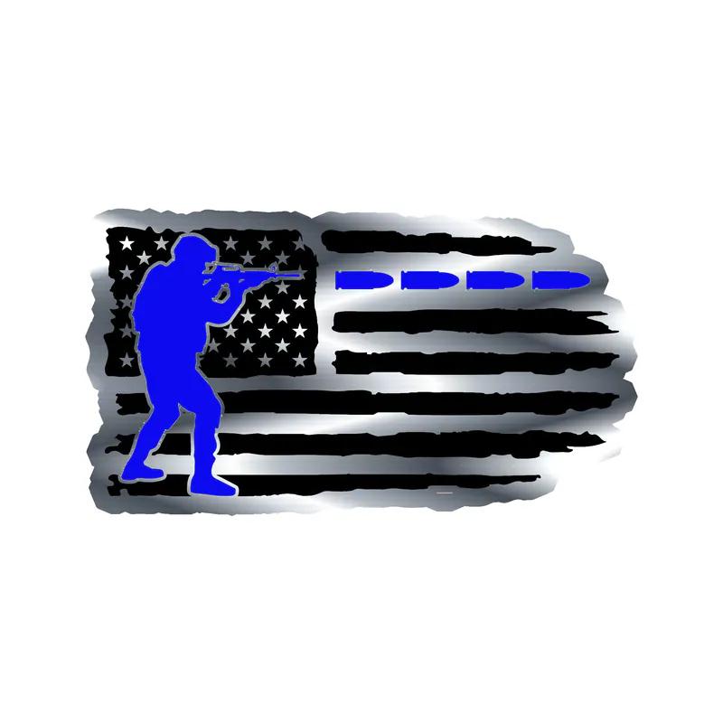 Blue Line American Flag Silver Chrome Vinyl Decal - custom size