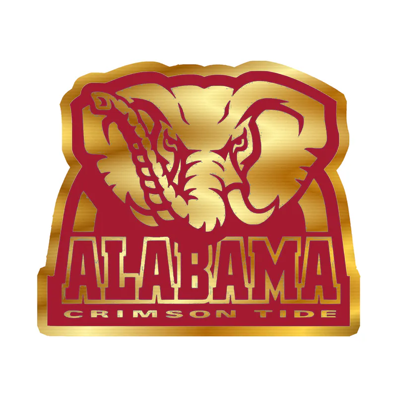 Alabama Crimson Tide - Gray and Crimson Elephant 2 - Gold Chrome Vinyl Decal - Custom Size