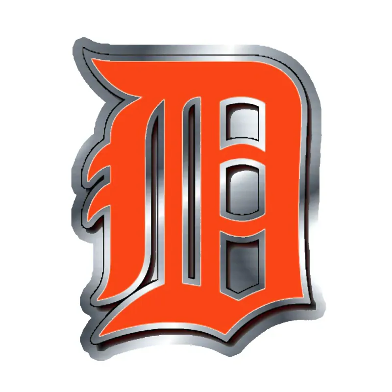 Detroit Tigers - Orange D - Silver Chrome Vinyl Sticker - Custom Size