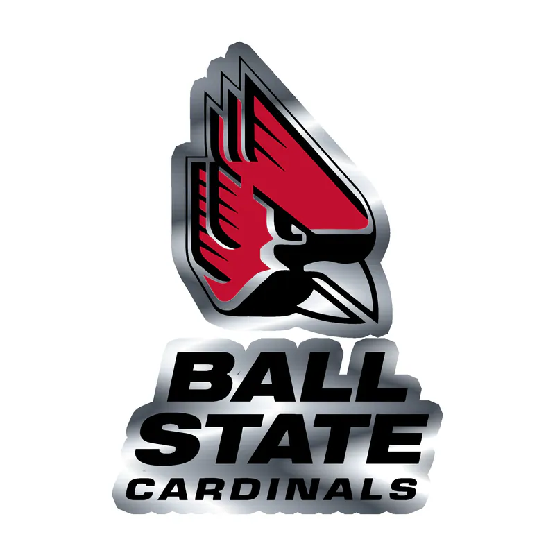 Ball State Cardinals - Head With Black Letters - Silver Chrome Vinyl Decal - Custom Size