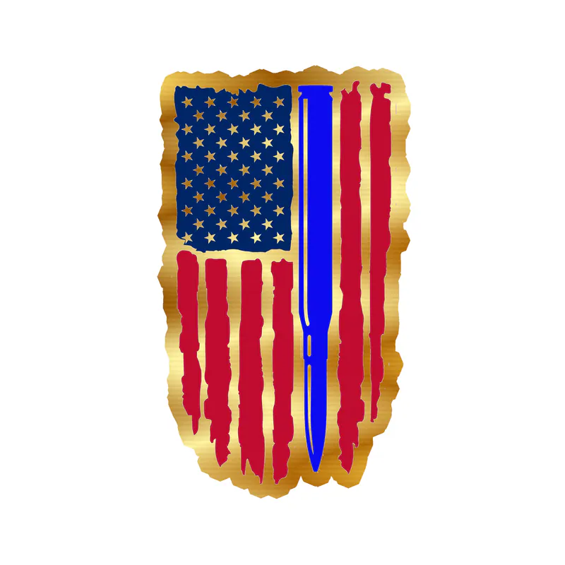 Blue Line American Flag Gold Chrome Vinyl Decal - custom size